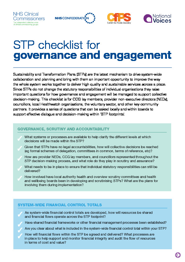 sustainability and transformation plans (STP) checklist